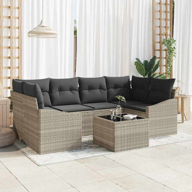 Bankstel 7 st Lichtgrijs poly rattan
