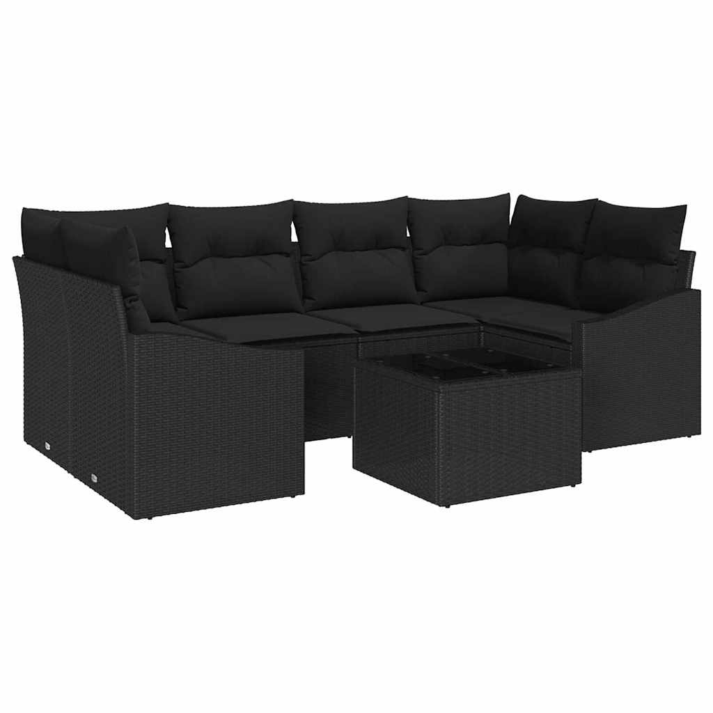 Bankstel 7 st Zwart poly rattan
