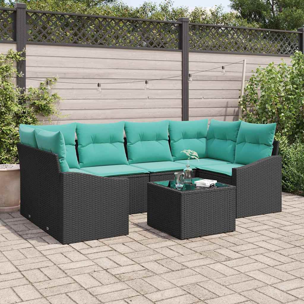 Bankstel 7 st 3-Aantal zitplaatsen Zwart en Turquoise