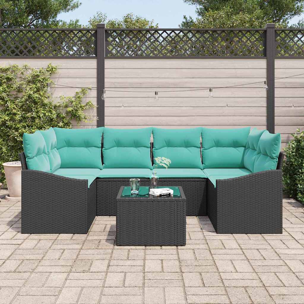 Bankstel 7 st 3-Aantal zitplaatsen Zwart en Turquoise