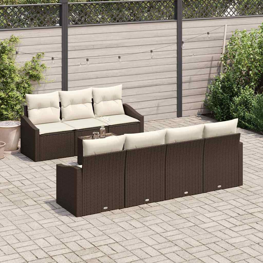 Bankstel 8 st Bruin en Crème poly rattan