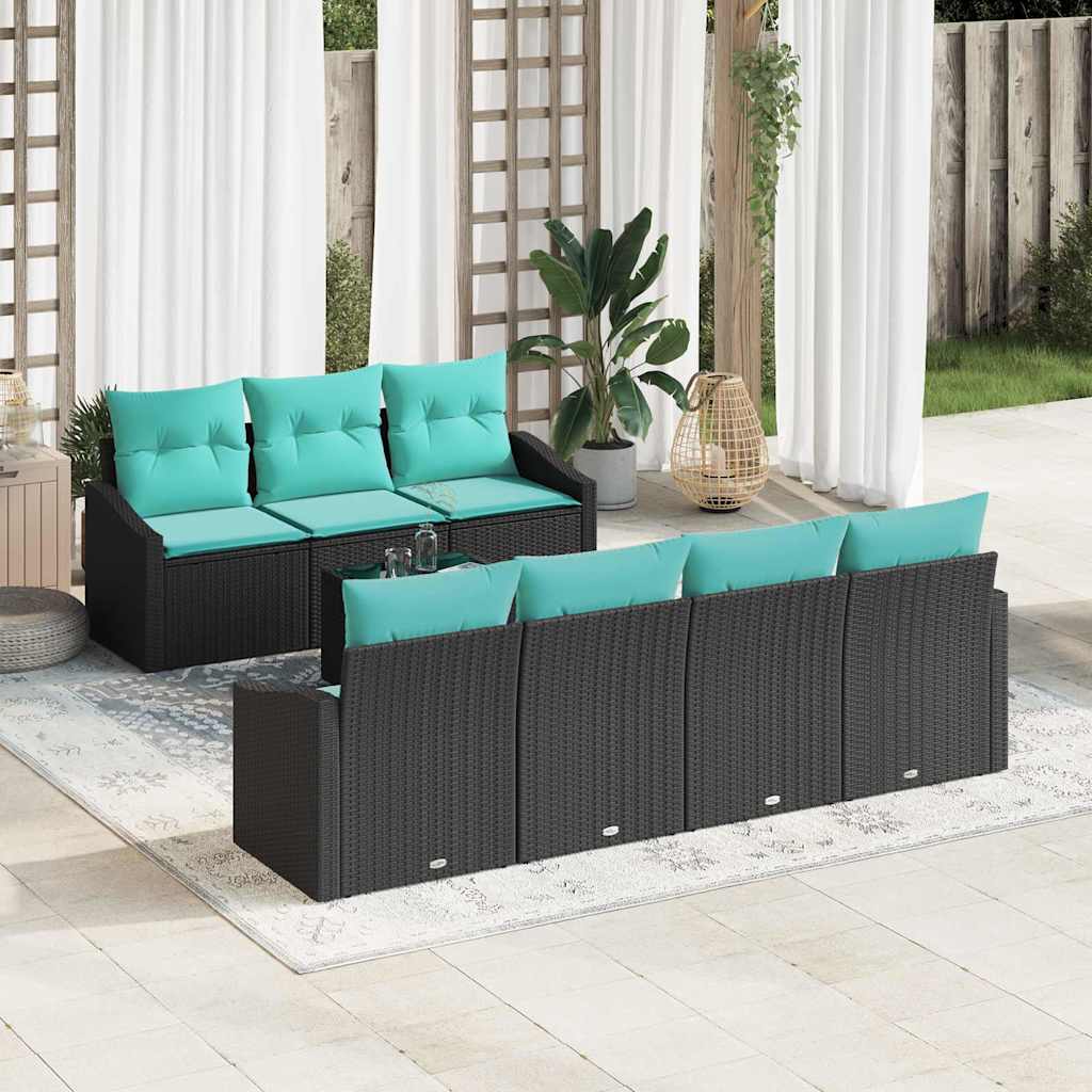 Bankstel 8 st 3-Aantal zitplaatsen Zwart en Turquoise