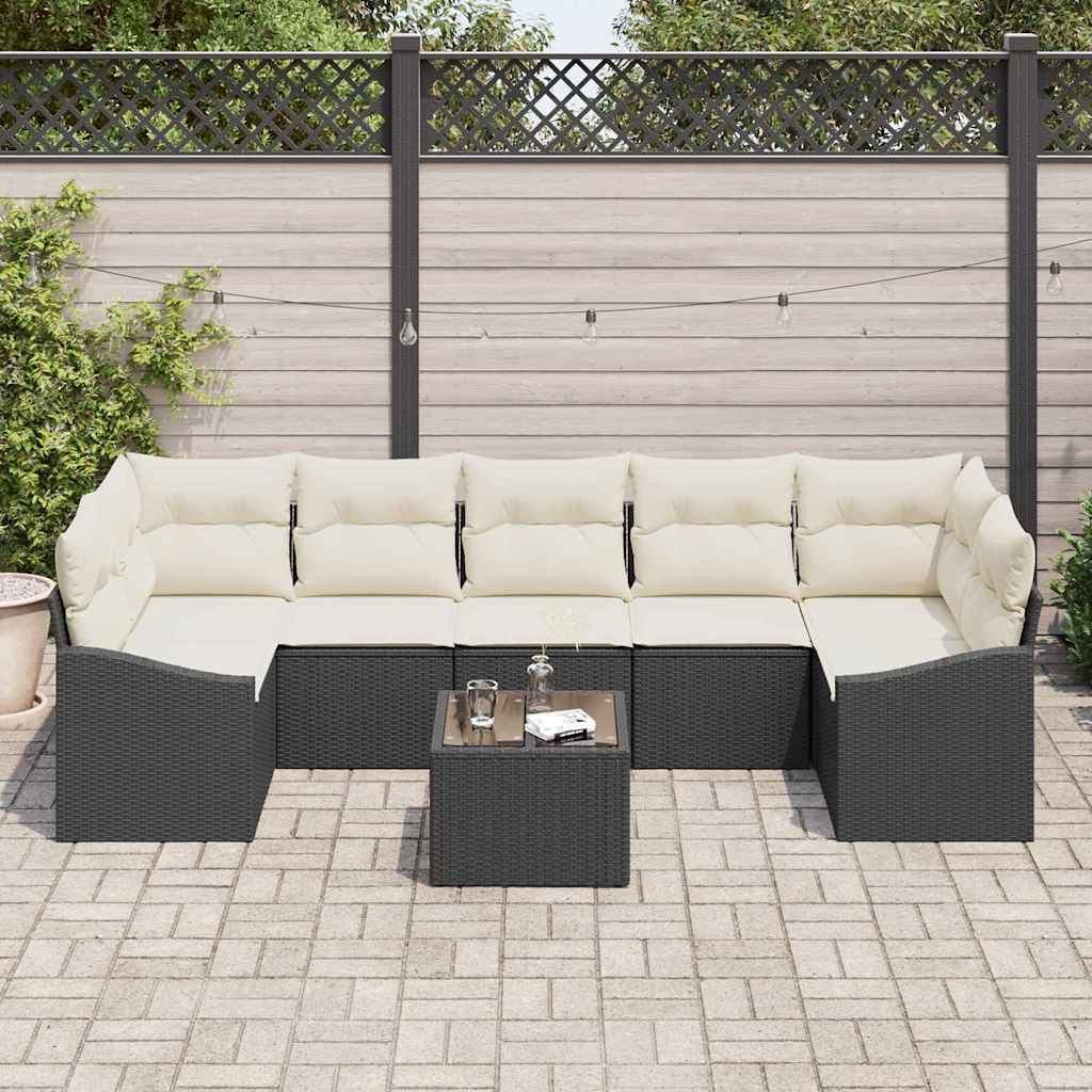 Bankstel met kussen Zwart en Crème 55 x 55 x 37 cm poly rattan