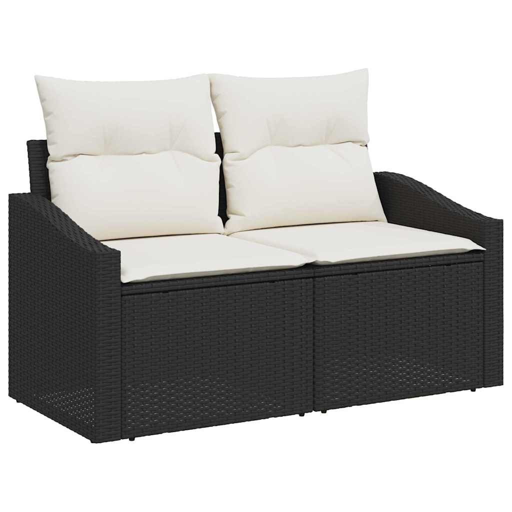 Bankstel met kussen Zwart en Crème 55 x 55 x 37 cm poly rattan