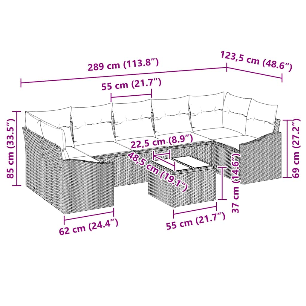 Bankstel met kussen Zwart en Crème 55 x 55 x 37 cm poly rattan