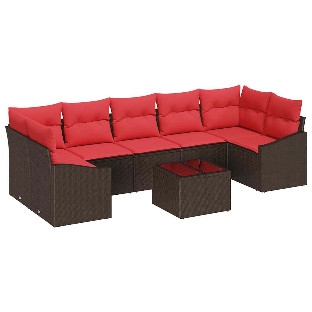 Bankstel 8 st 7-Aantal zitplaatsen Bruin en Rood poly rattan