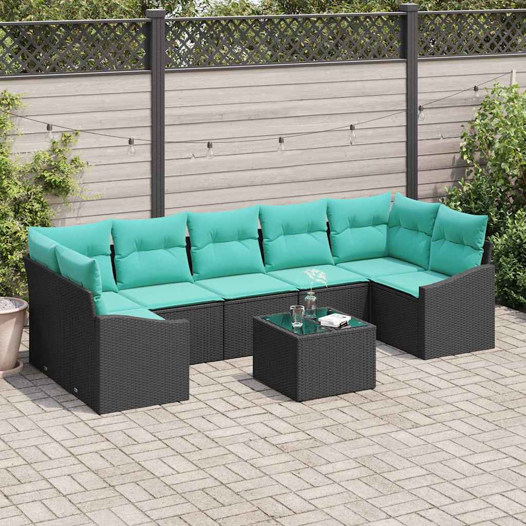 Bankstel 8 st 7-Aantal zitplaatsen Zwart en Turquoise