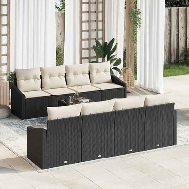 Bankstel 9 st Zwart en Crème poly rattan