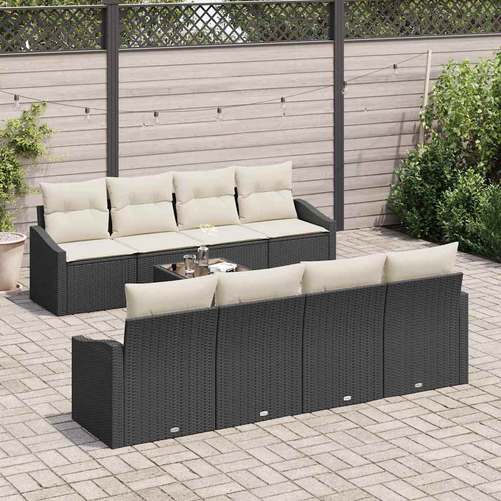 Bankstel 9 st Zwart en Crème poly rattan