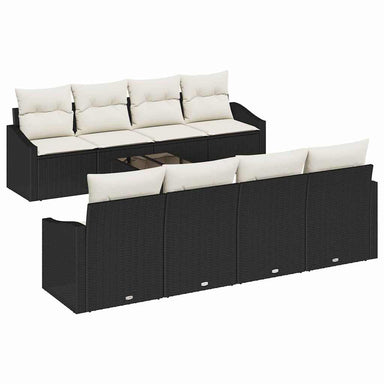 Bankstel 9 st Zwart en Crème poly rattan