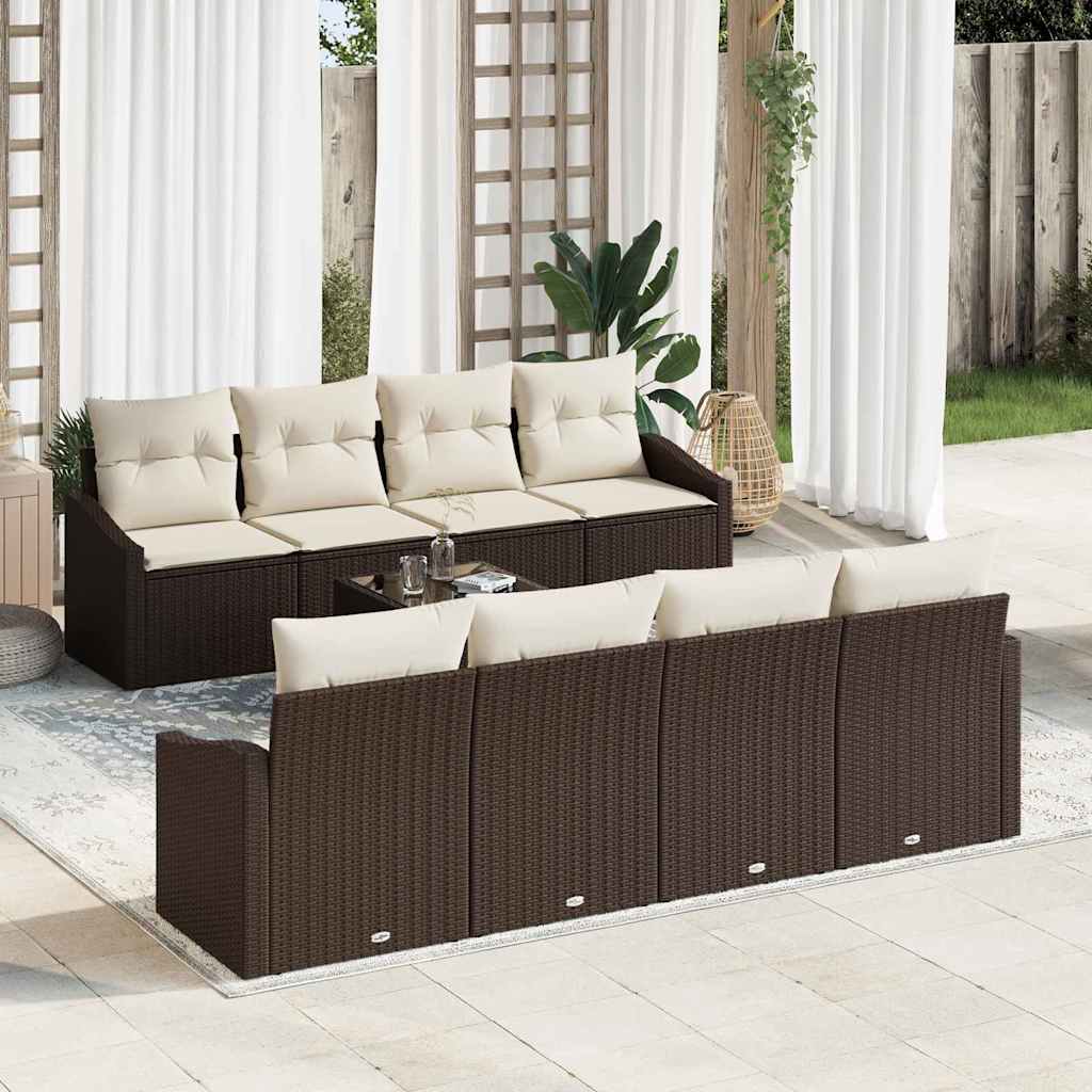 Bankstel 9 st Bruin en Crème poly rattan