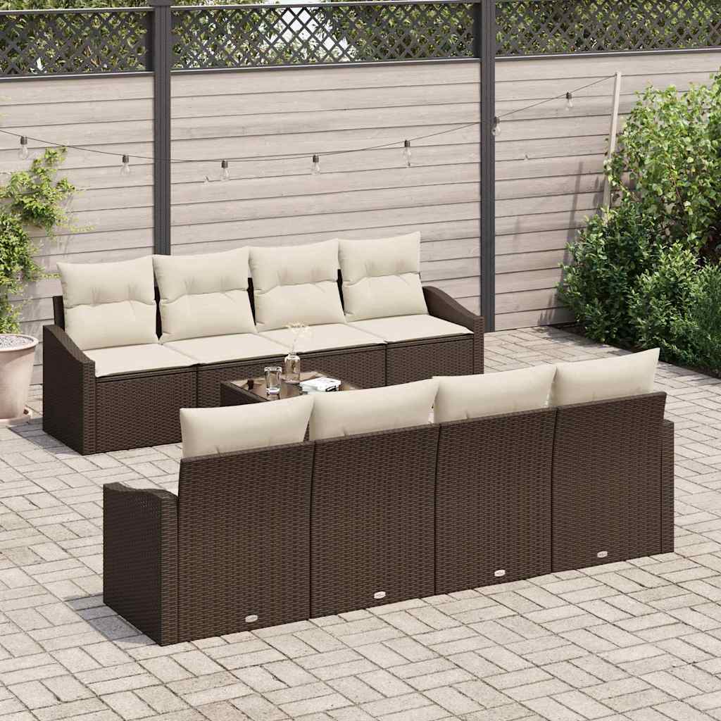 Bankstel 9 st Bruin en Crème poly rattan