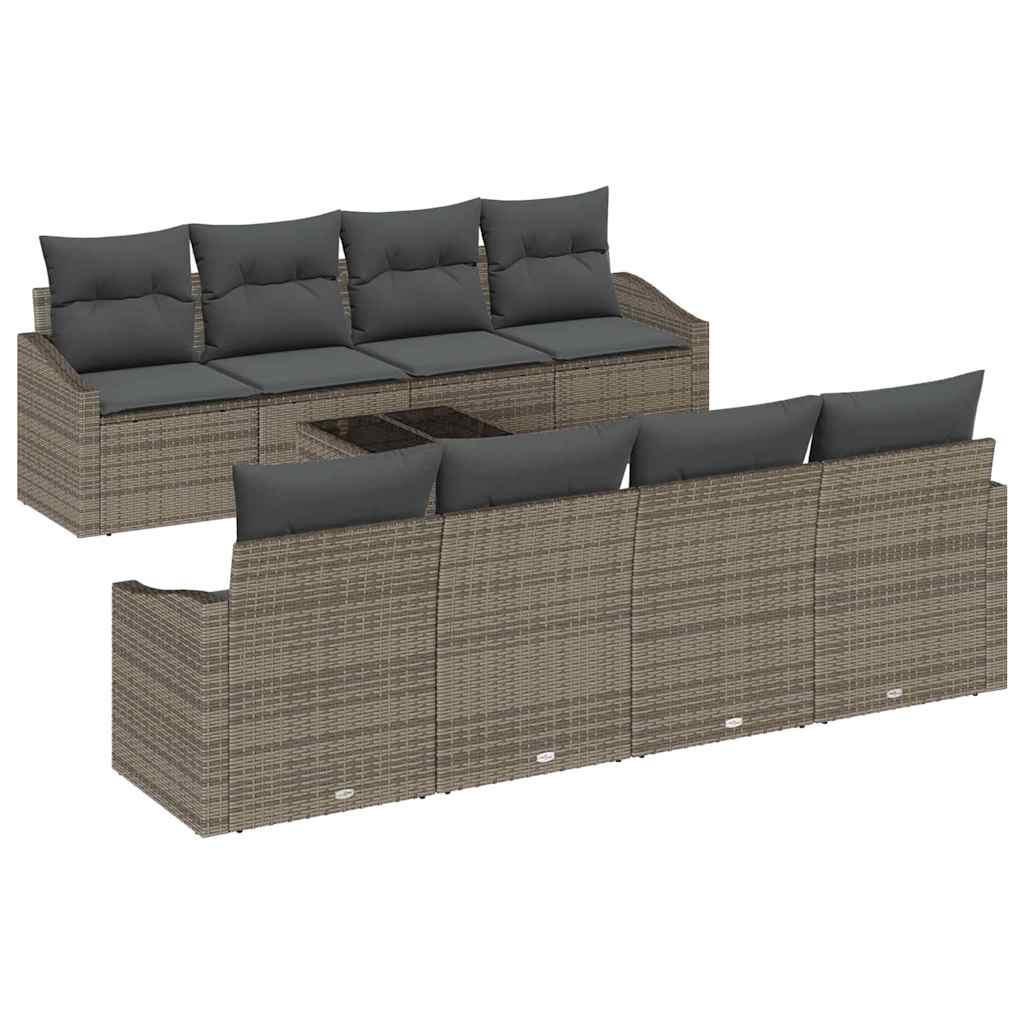 Bankstel 9 st Grijs poly rattan