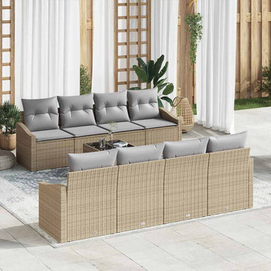 Bankstel 9 st Beige en Licht Grijs poly rattan