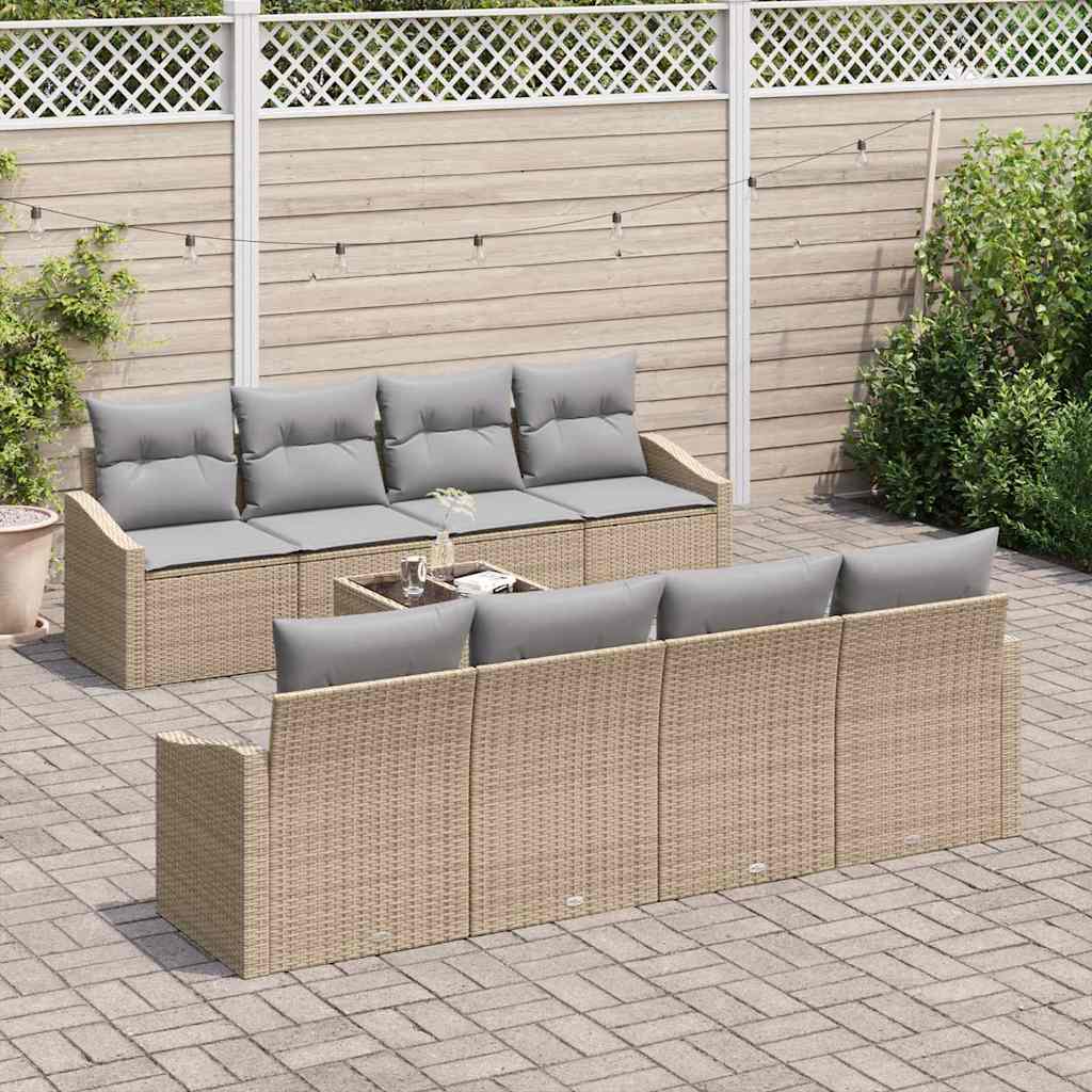 Bankstel 9 st Beige en Licht Grijs poly rattan