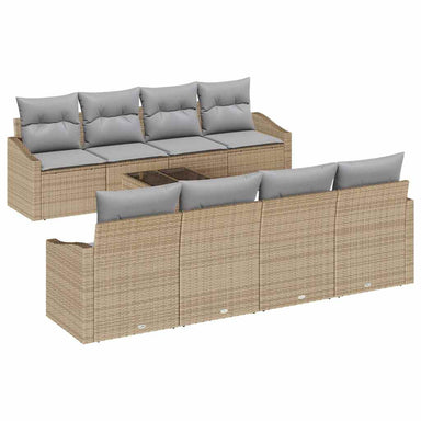 Bankstel 9 st Beige en Licht Grijs poly rattan