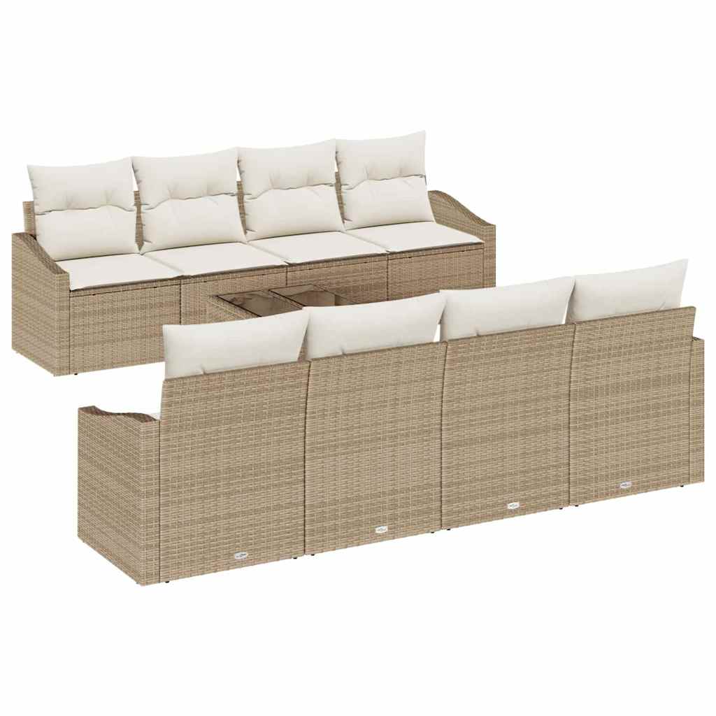 Bankstel 9 st Beige en Crème poly rattan