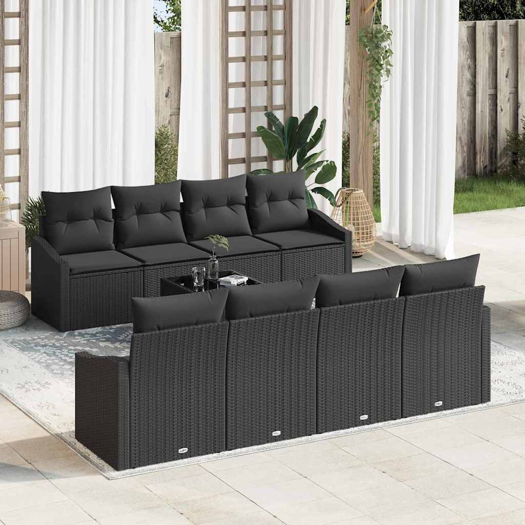 Bankstel 9 st Zwart poly rattan