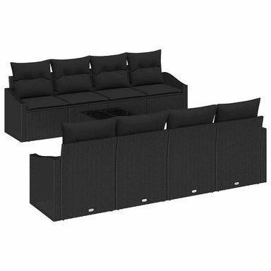 Bankstel 9 st Zwart poly rattan