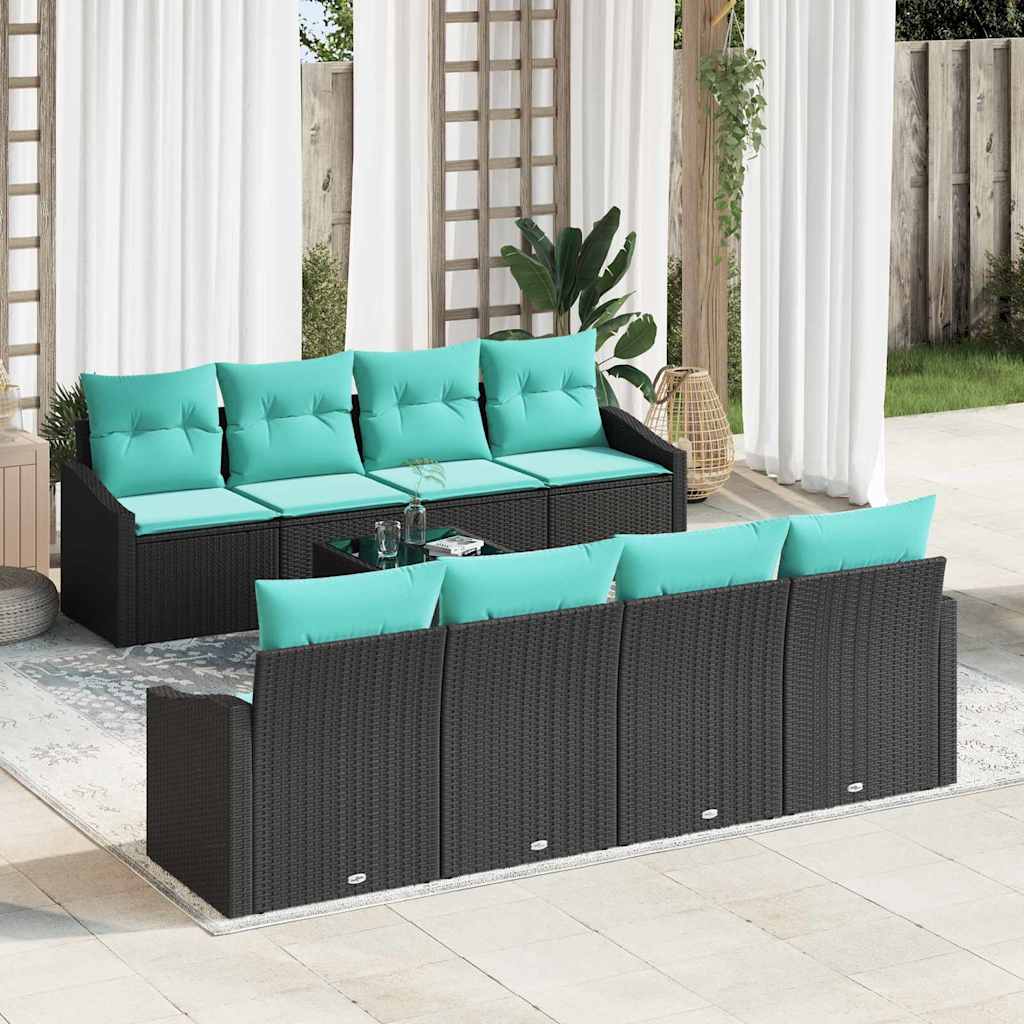 Bankstel 9 st 3-Aantal zitplaatsen Zwart en Turquoise