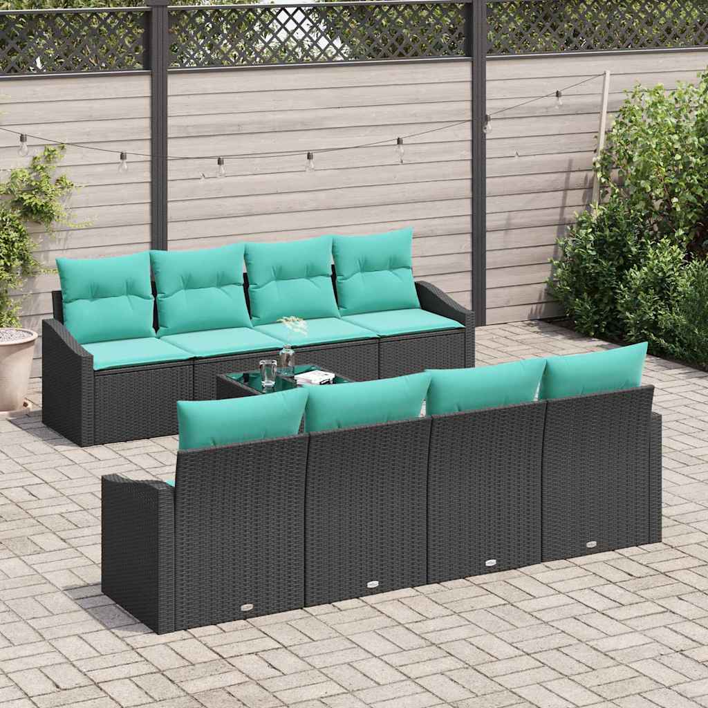 Bankstel 9 st 3-Aantal zitplaatsen Zwart en Turquoise