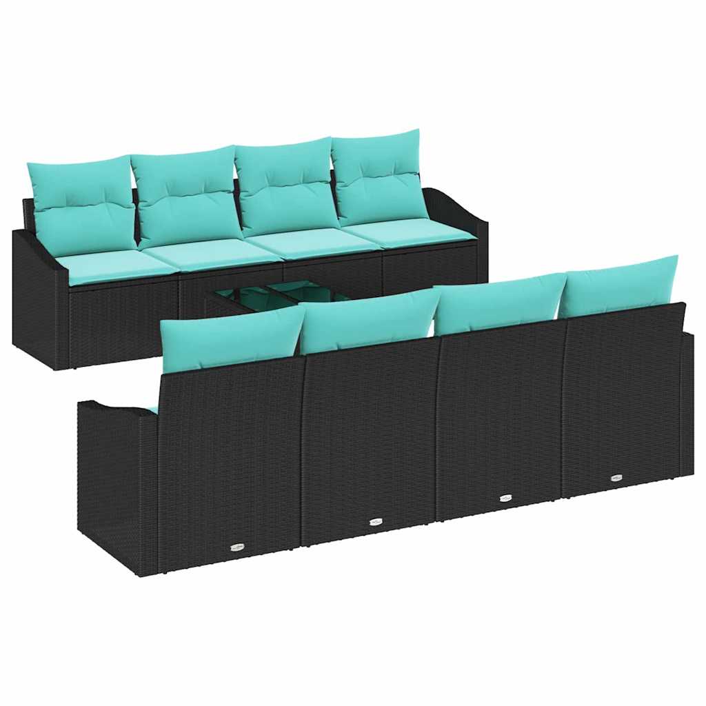 Bankstel 9 st 3-Aantal zitplaatsen Zwart en Turquoise