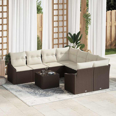 Bankstel 9 st Bruin en Crème poly rattan