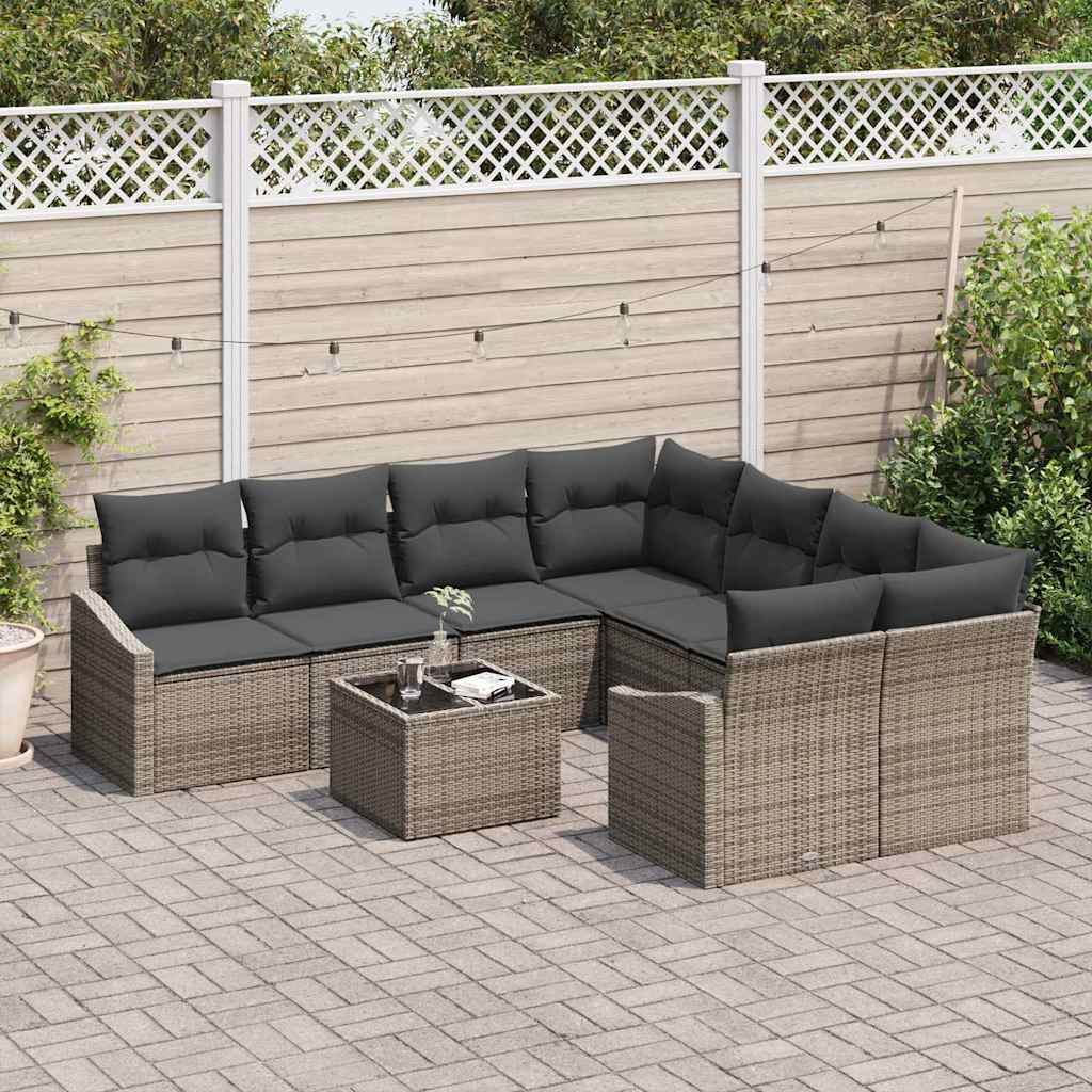Bankstel 9 st Grijs poly rattan