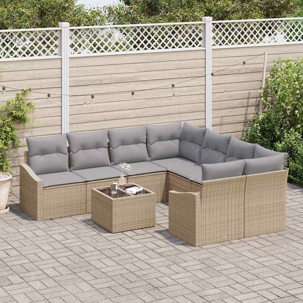 Bankstel 9 st Beige en Licht Grijs poly rattan