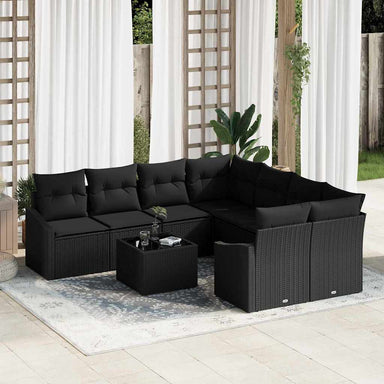 Bankstel 9 st Zwart poly rattan
