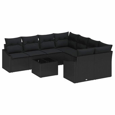 Bankstel 9 st Zwart poly rattan