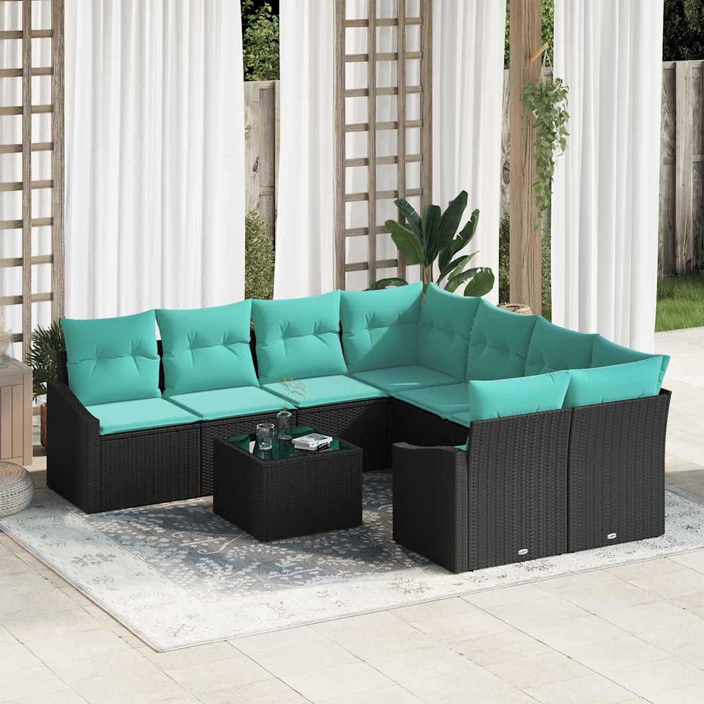 Bankstel 9 st 3-Aantal zitplaatsen Zwart en Turquoise