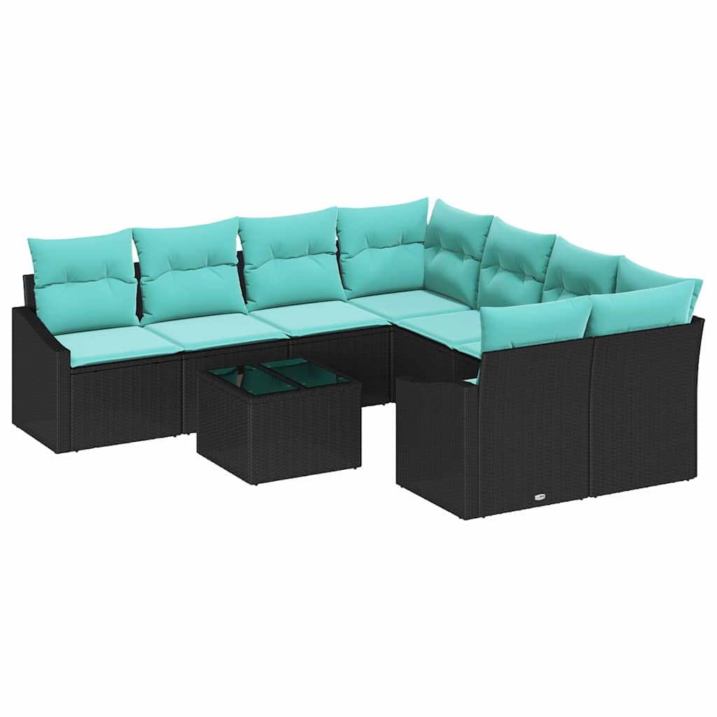 Bankstel 9 st 3-Aantal zitplaatsen Zwart en Turquoise