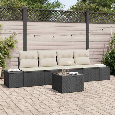 Bankstel 5 st Zwart en Crème poly rattan