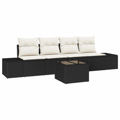 Bankstel 5 st Zwart en Crème poly rattan