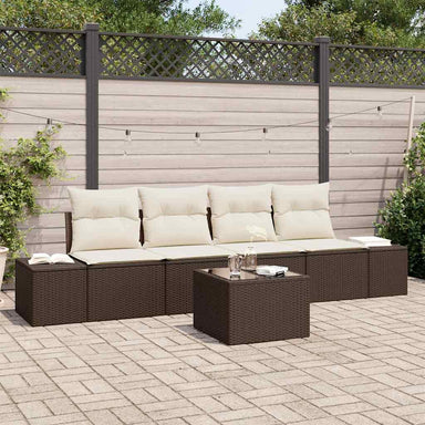 Bankstel 5 st Bruin en Crème poly rattan