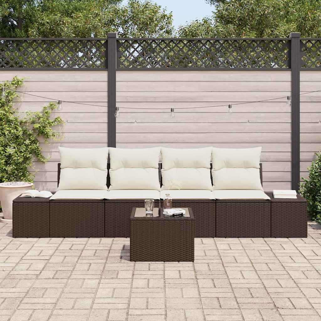 Bankstel 5 st Bruin en Crème poly rattan