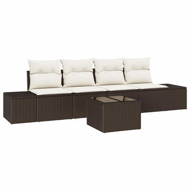 Bankstel 5 st Bruin en Crème poly rattan