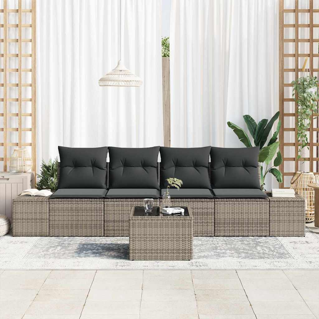 Bankstel 5 st Grijs poly rattan