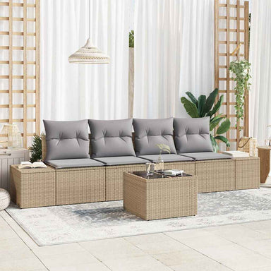 Bankstel 5 st Beige en Licht Grijs poly rattan