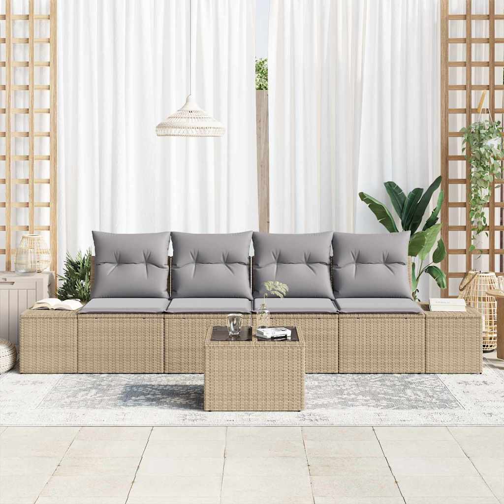 Bankstel 5 st Beige en Licht Grijs poly rattan