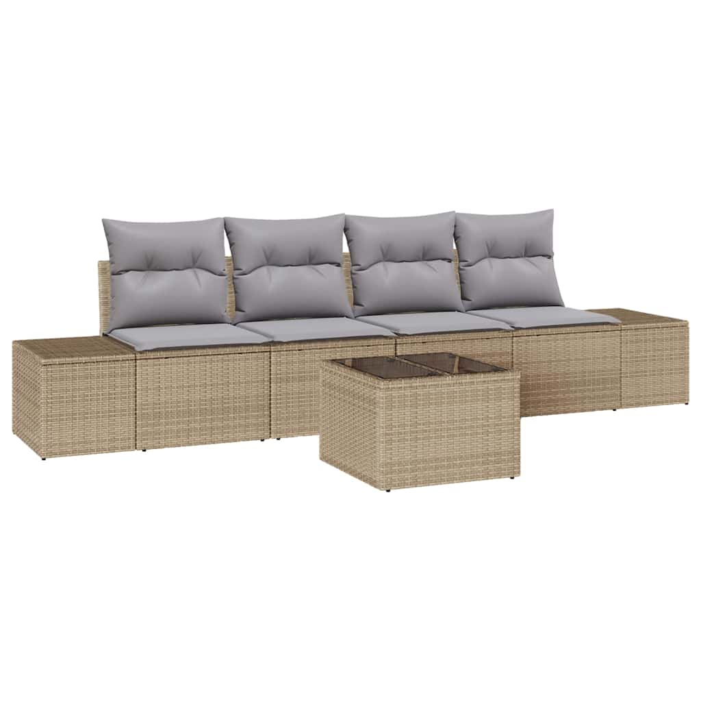 Bankstel 5 st Beige en Licht Grijs poly rattan