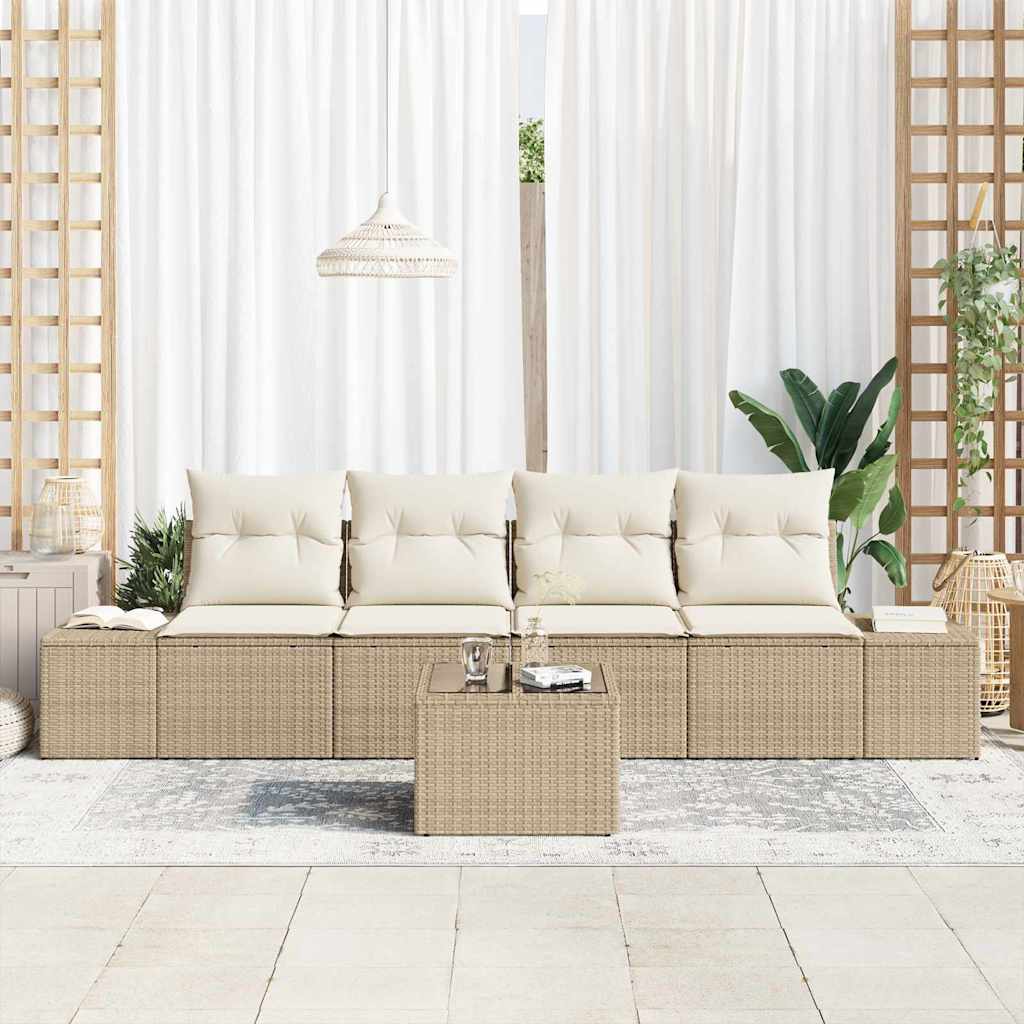 Bankstel 5 st Beige en Crème poly rattan