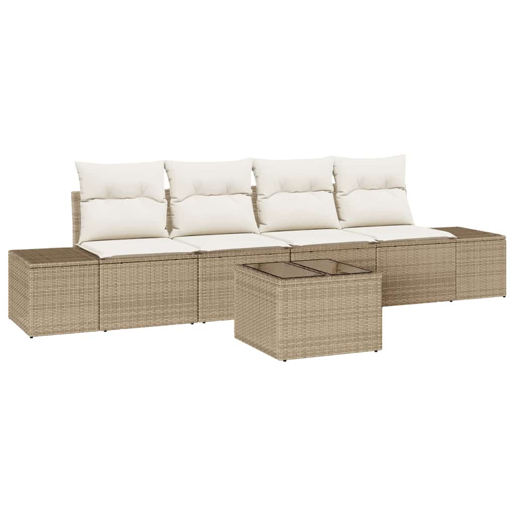 Bankstel 5 st Beige en Crème poly rattan