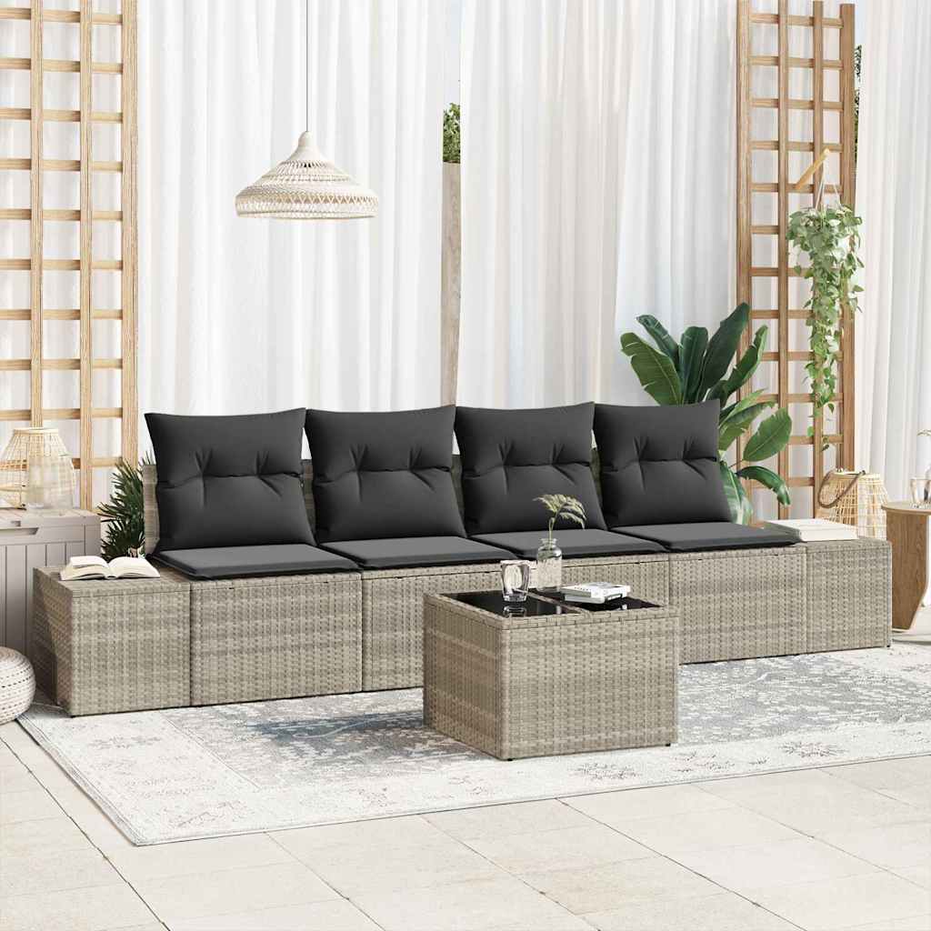 Bankstel 5 st Lichtgrijs poly rattan