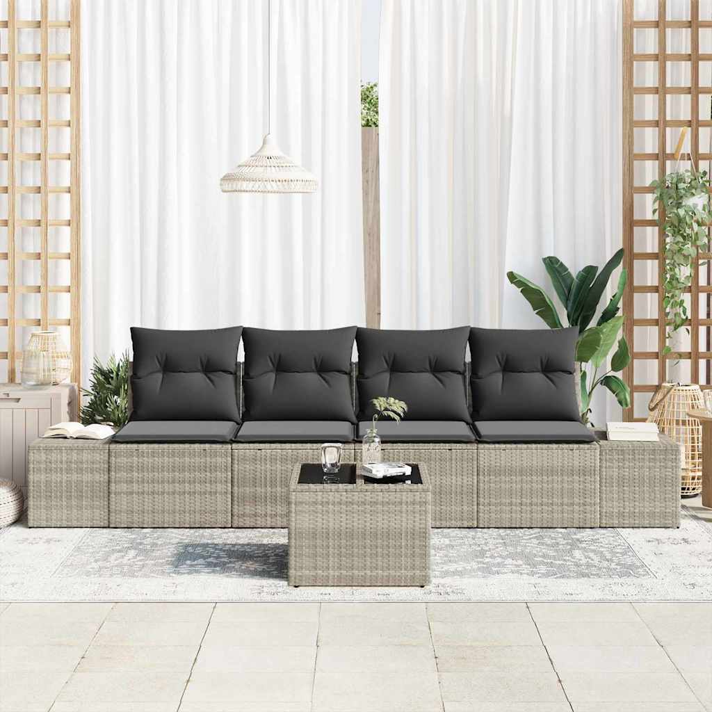 Bankstel 5 st Lichtgrijs poly rattan