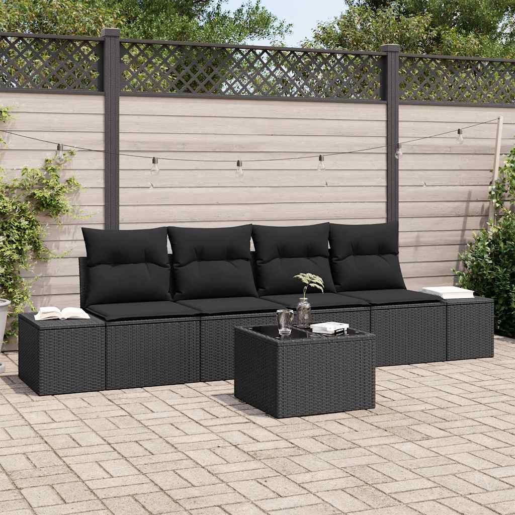 Bankstel 5 st Zwart poly rattan