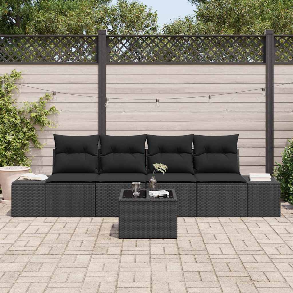 Bankstel 5 st Zwart poly rattan