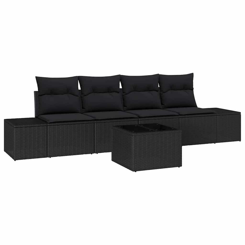 Bankstel 5 st Zwart poly rattan