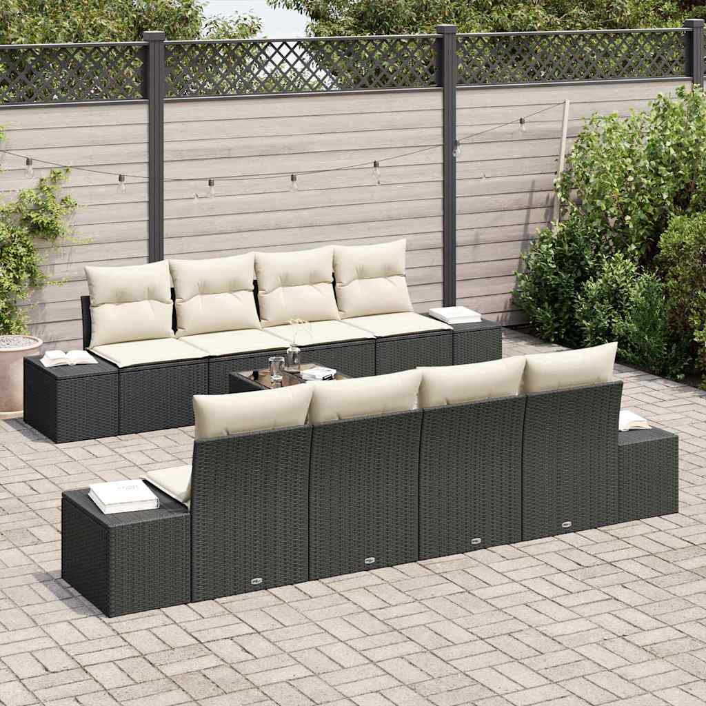Tuin Sofa Set 7 st Zwart en Crème poly rattan